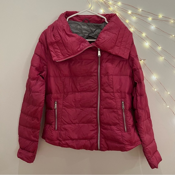 BCBG pink puffer bomber jacket with asymmetrical zipper - Picture 2 of 5